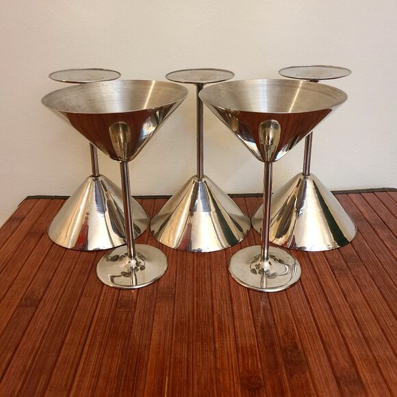 Stainless Steel Martini Glasses - Set of  Five - Picture 2 of 6